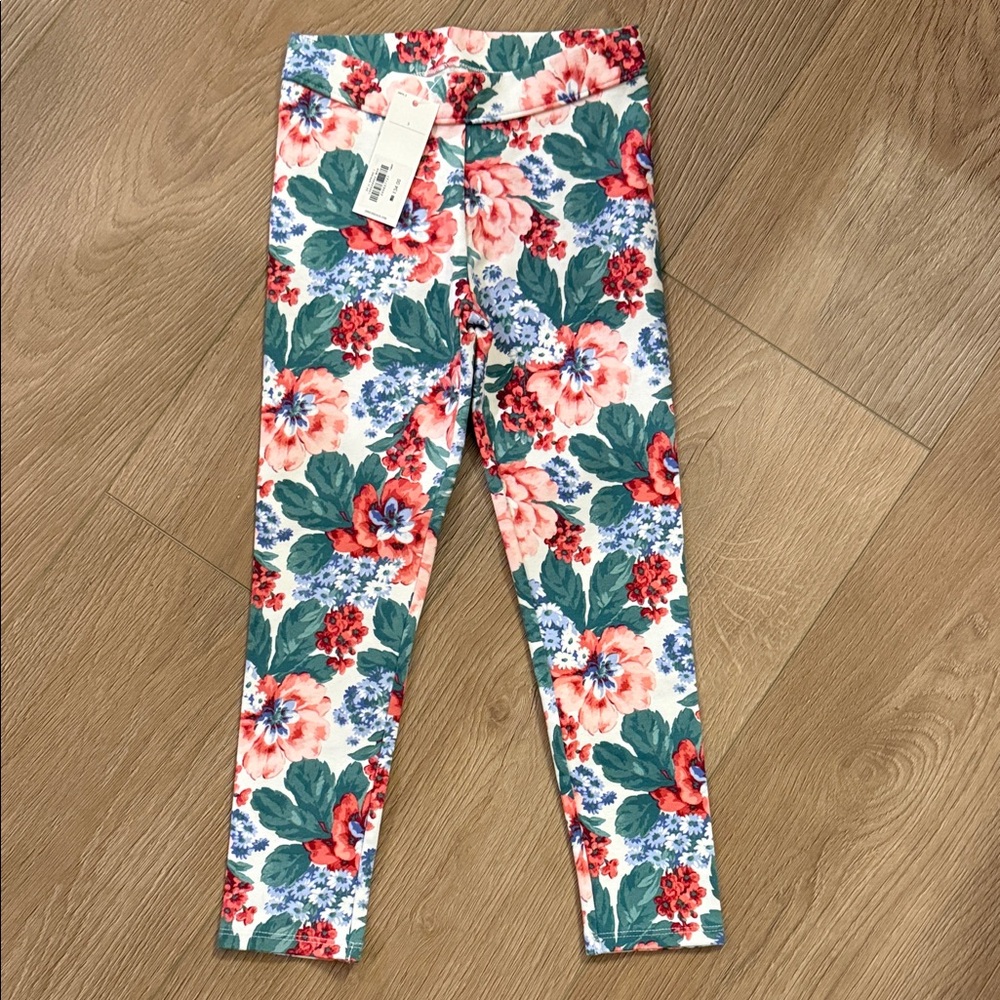 Size 5 Janie and Jack Floral Print Kids Leggings in Green and Pink